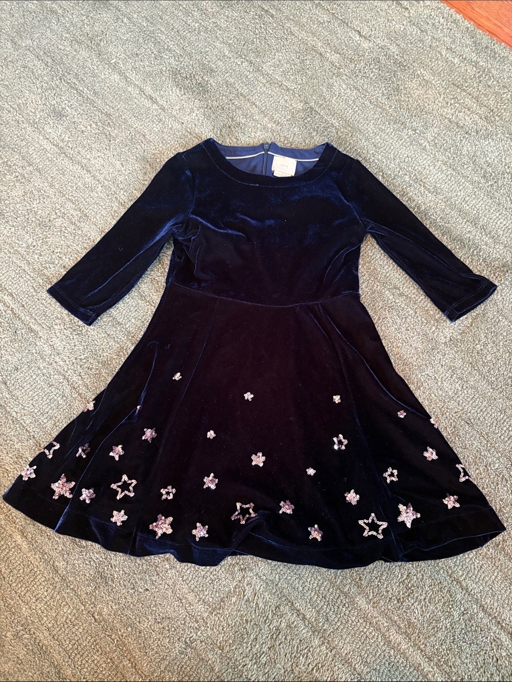Boden girls navy velvet dress gold stars 6-7